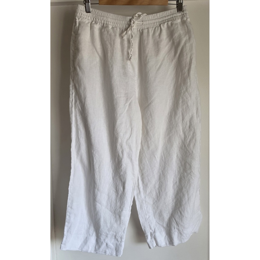 DKNY Pure Linen Pants Women M White Solid Casual Straight Trousers Slacks